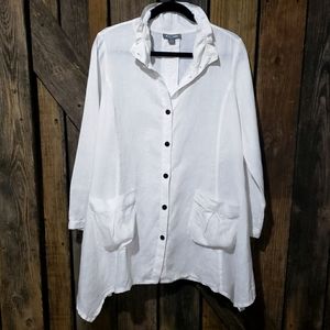 GO Silk Size S Oversized White Linen Duster/Tunic